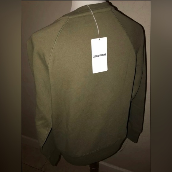 🎉HP🎉 Zadig & Voltaire Upper Skull Gold/Khaki 100% Cotton Sweatshirt Size XS✨ - Picture 7 of 14